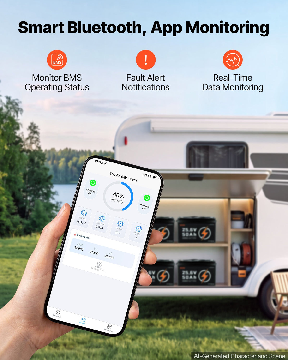 VEVOR 24 V 50 Ah LiFePO4 akumulators, Bluetooth, 50 A BMS, 1280 Wh