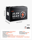 VEVOR 24 V 50 Ah LiFePO4 akumulators, Bluetooth, 50 A BMS, 1280 Wh
