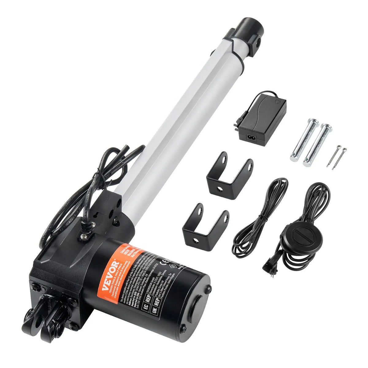VEVOR 24 V lineaaraktuaatori komplekt, pikkus 25,4 cm, kiirus 2,5 cm/s, tõmbejõud 99,8 kg / 1000 N, kaitseklass IP44