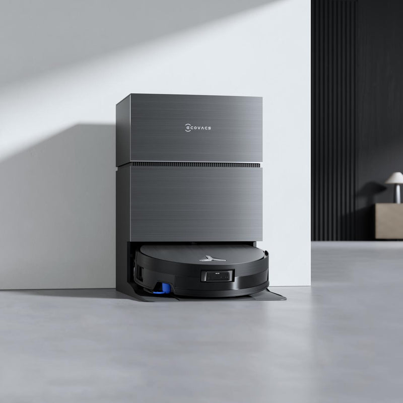 ECOVACS DEEBOT X11 PRO OMNI, melns robotizēts putekļsūcējs ar mitro un sauso uzkopšanu, 19 500 Pa, OZMO ROLLER 2.0, dToF LiDAR, AIVI 3D, 6400 mAh un automātisku mopu mazgāšanu
