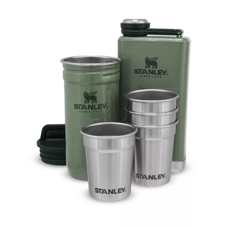 Stanley dāvanu komplekts The Pre-Party Shot Glass + Flask Set, degvīna glāzītes 4gb 50mL un blašķe 0,23L zaļš