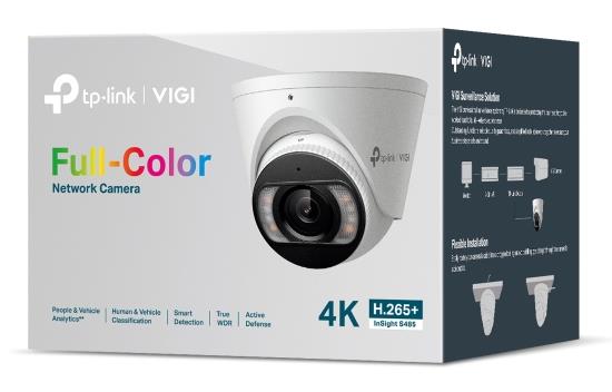 TP-Link VIGI InSight S485 8MP 4K Full-Color turret IP kamera, 4mm, IR/LED 30m, WDR, AI, aktīvā aizsardzība, 2 virzienu audio, PoE, microSD, IP67