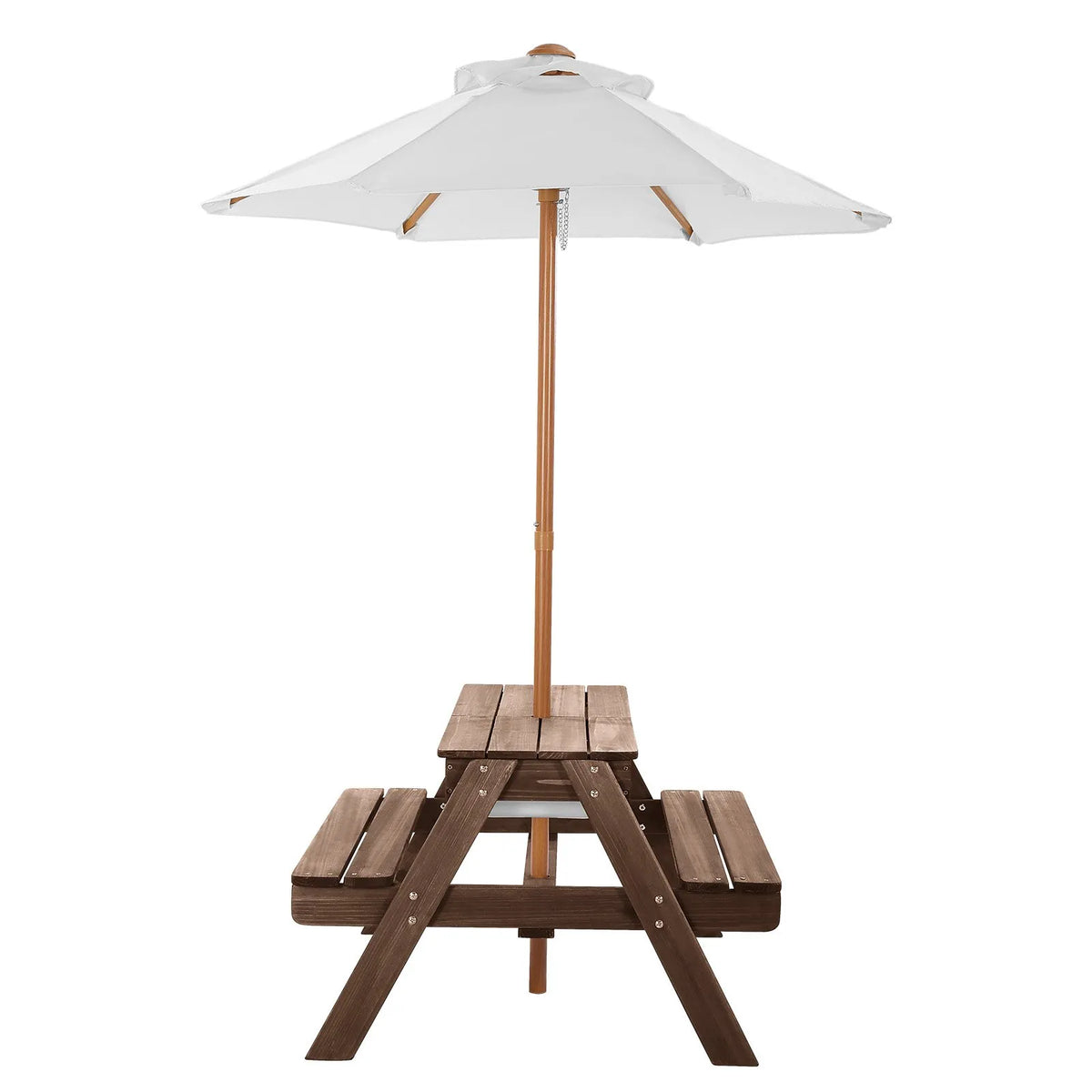 VEVOR Children's Picnic Table with Umbrella, Outdoor Wooden Table with Benches and 2 Storage Boxes, 4-Seater Patio Dining Set for Garden, Yard and Porch (Walnut Colour)