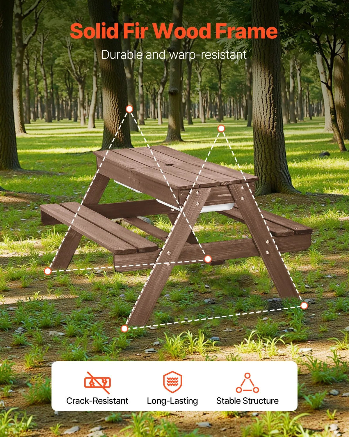 VEVOR Children's Picnic Table with Umbrella, Outdoor Wooden Table with Benches and 2 Storage Boxes, 4-Seater Patio Dining Set for Garden, Yard and Porch (Walnut Colour)