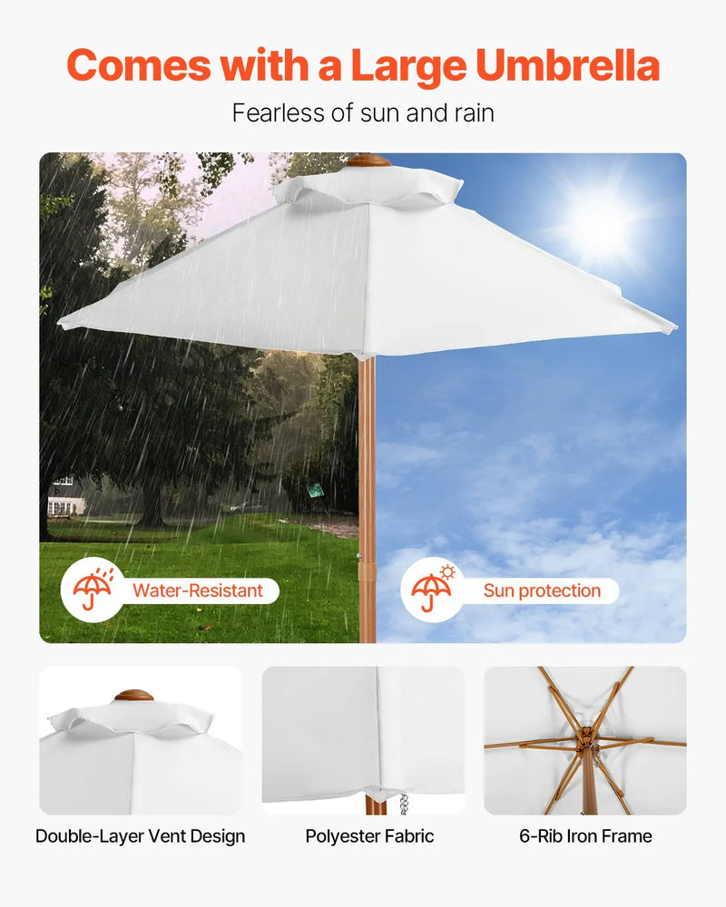 VEVOR bērnu piknika galds ar saulessargu,  āra koka galds ar soliņiem un 2 tvertnēm, 4-vietīgs terases ēdamkomplekts dārzam, pagalmam un verandai (valrieksta krāsā)