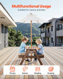 VEVOR bērnu piknika galds ar saulessargu,  āra koka galds ar soliņiem un 2 tvertnēm, 4-vietīgs terases ēdamkomplekts dārzam, pagalmam un verandai (valrieksta krāsā)