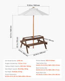 VEVOR bērnu piknika galds ar saulessargu,  āra koka galds ar soliņiem un 2 tvertnēm, 4-vietīgs terases ēdamkomplekts dārzam, pagalmam un verandai (valrieksta krāsā)