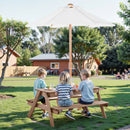 VEVOR bērnu piknika galds ar saulessargu,  āra koka galds ar soliņiem un 2 tvertnēm, 4-vietīgs terases ēdamkomplekts dārzam, pagalmam un verandai (valrieksta krāsā)