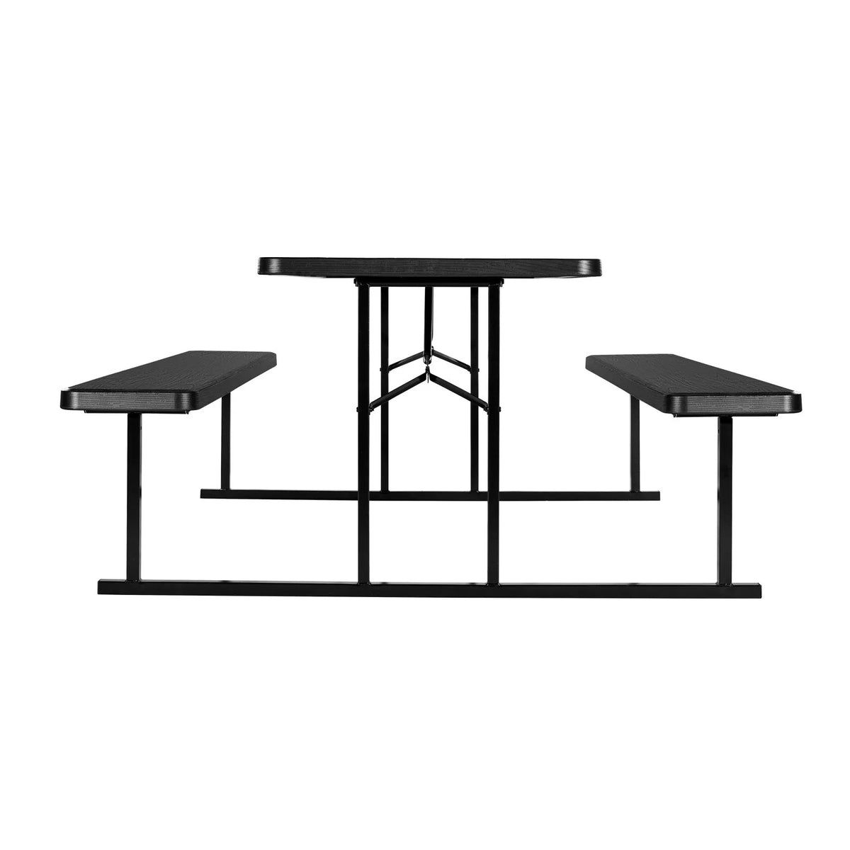 VEVOR Folding Picnic Table, 6 Feet Steel Outdoor Table with Benches and Umbrella Hole, Large Garden Patio and Pool Dining Table, Black