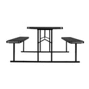 VEVOR saliekamais piknika galds, 6 pēdu tērauda āra galds ar soliņiem un saulessarga caurumu, liela izmēra dārza, terases un baseina ēdamgalds, melns