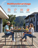 VEVOR saliekamais piknika galds, 6 pēdu tērauda āra galds ar soliņiem un saulessarga caurumu, liela izmēra dārza, terases un baseina ēdamgalds, melns