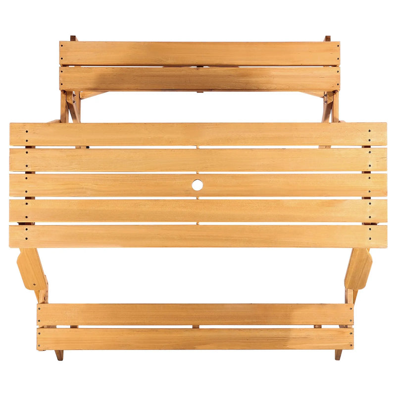 VEVOR 2 vienā saliekamais koka āra galds ar soliem, pārveidojams piknika galda komplekts ar saulessarga atveri, dārza un terases mēbele, brūns