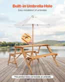 VEVOR 2 vienā saliekamais koka āra galds ar soliem, pārveidojams piknika galda komplekts ar saulessarga atveri, dārza un terases mēbele, brūns