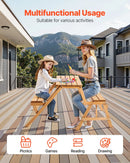 VEVOR 2 vienā saliekamais koka āra galds ar soliem, pārveidojams piknika galda komplekts ar saulessarga atveri, dārza un terases mēbele, brūns