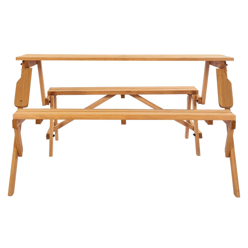 VEVOR 2 vienā saliekamais koka āra galds ar soliem, pārveidojams piknika galda komplekts ar saulessarga atveri, dārza un terases mēbele, brūns