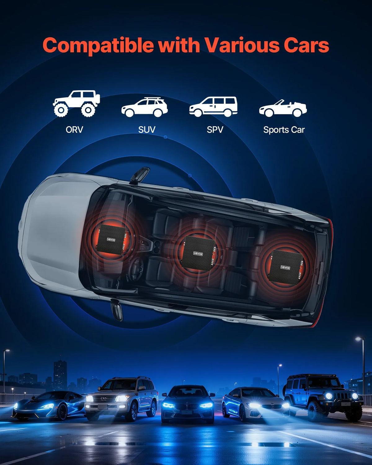 VEVOR 2 kanālu automašīnas audio pastiprinātājs, tiltojams pilna diapazona Class AB stereo pastiprinātājs ar maksimālo jaudu 2 × 300 W pie 4 Ω / 2 × 600 W pie 2 Ω, augstas jaudas auto pastiprinātājs SUV, pikapiem un bezceļu transportlīdzekļiem - ZEMLETES.LV