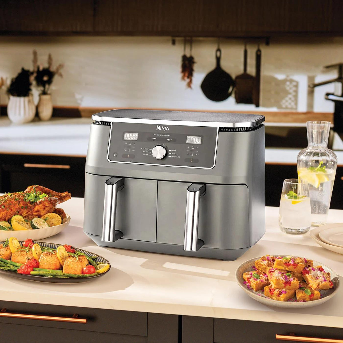 Ninja MAX Dual Zone DZ400EU, 2470 W, 9.5 l hot air fryer with 2 independent 4.75 l zones, 6 cooking functions, Sync and Match modes, 40–240 °C