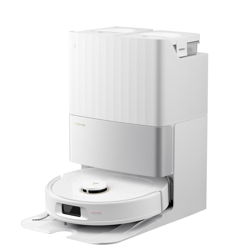Roborock Qrevo 5AE robotizētais putekļsūcējs, 12 000 Pa, sausā un mitrā uzkopšana, LiDAR, FlexiArm, automātiskā dokstacija, 5200 mAh, balts
