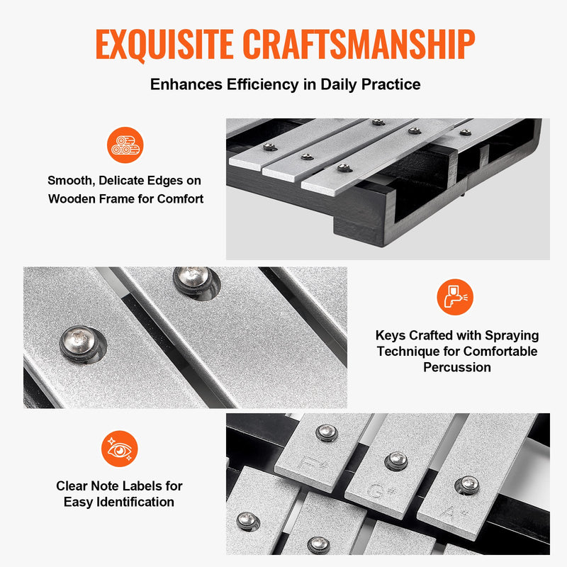 VEVOR 32 nošu metālafons (ksilofona tipa) komplekts ar vālītēm, bungu kociņiem un somu