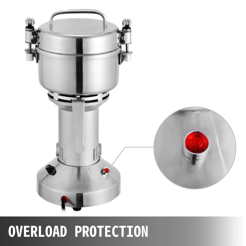 VEVOR elektriskās graudu dzirnaviņas, 0,3 kg graudu malšanas iekārta, 2000 W pulverizators, miltu dzirnaviņu iekārta, elektriskās garšaugu un graudu malšanas dzirnaviņas no pārtikas kvalitātes nerūsējošā tērauda
