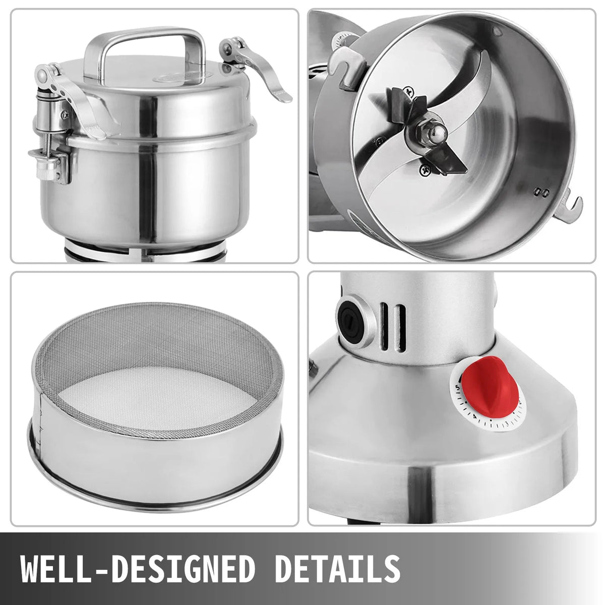 VEVOR Electric Grain Mill 0.3 kg, 2000 W, Food-Grade Stainless Steel