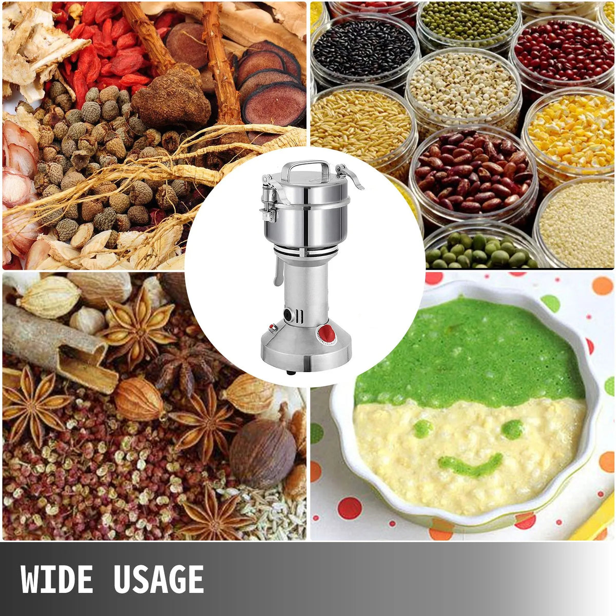 VEVOR Electric Grain Mill 0.3 kg, 2000 W, Food-Grade Stainless Steel