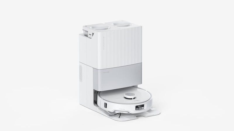 Roborock Qrevo Edge robotizētais putekļsūcējs, 18 500 Pa, sausā un mitrā uzkopšana, LiDAR navigācija, FlexiArm, DuoDivide Anti-Tangle, automātiskā dokstacija, 6400 mAh, balts