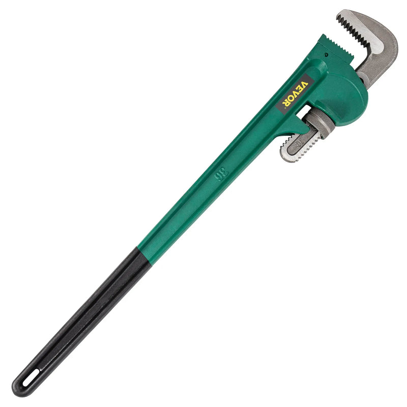 900 mm alumīnija taisnā cauruļu atslēga, regulējama, piemērota 2"–3,5" caurulēm, smagā tipa, 127 mm žokļa atvērums
