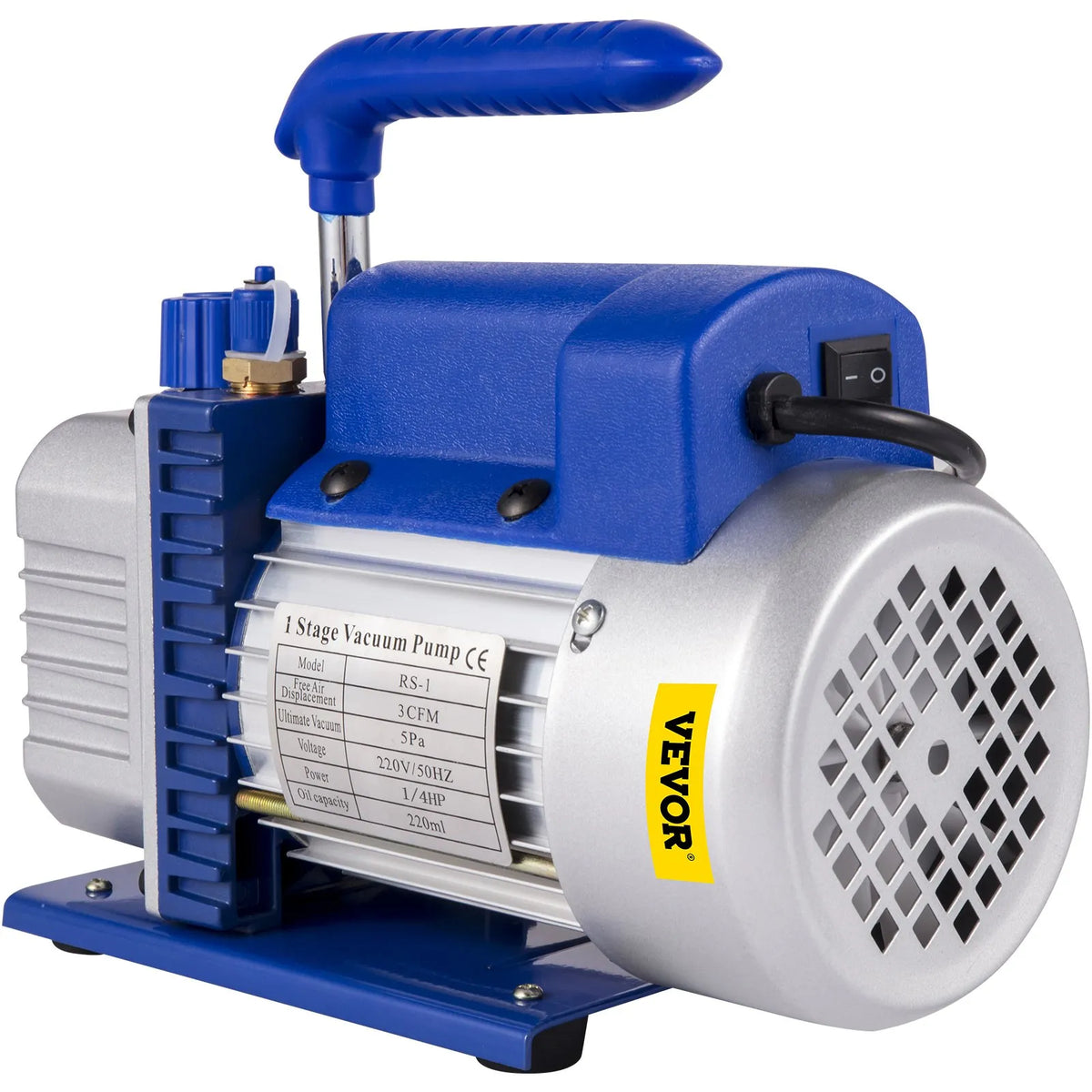 VEVOR Single-Stage Vacuum Pump 183 l/min (3 CFM), 246 W (1/3 HP) at 1440 RPM, Suitable for Evacuation and Refrigerants R12, R22 and R134a