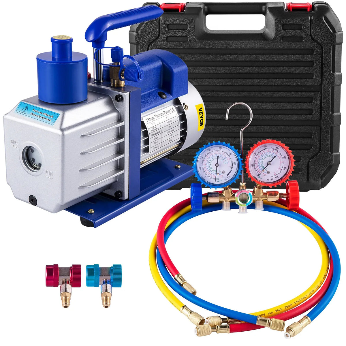 VEVOR HVAC Vacuum Pump Kit, Single-Stage AC Vacuum Pump 283 l/min, 0.25 kW Power, A/C Manifold Gauge Set with 3 Valves for Air Conditioning Equipment