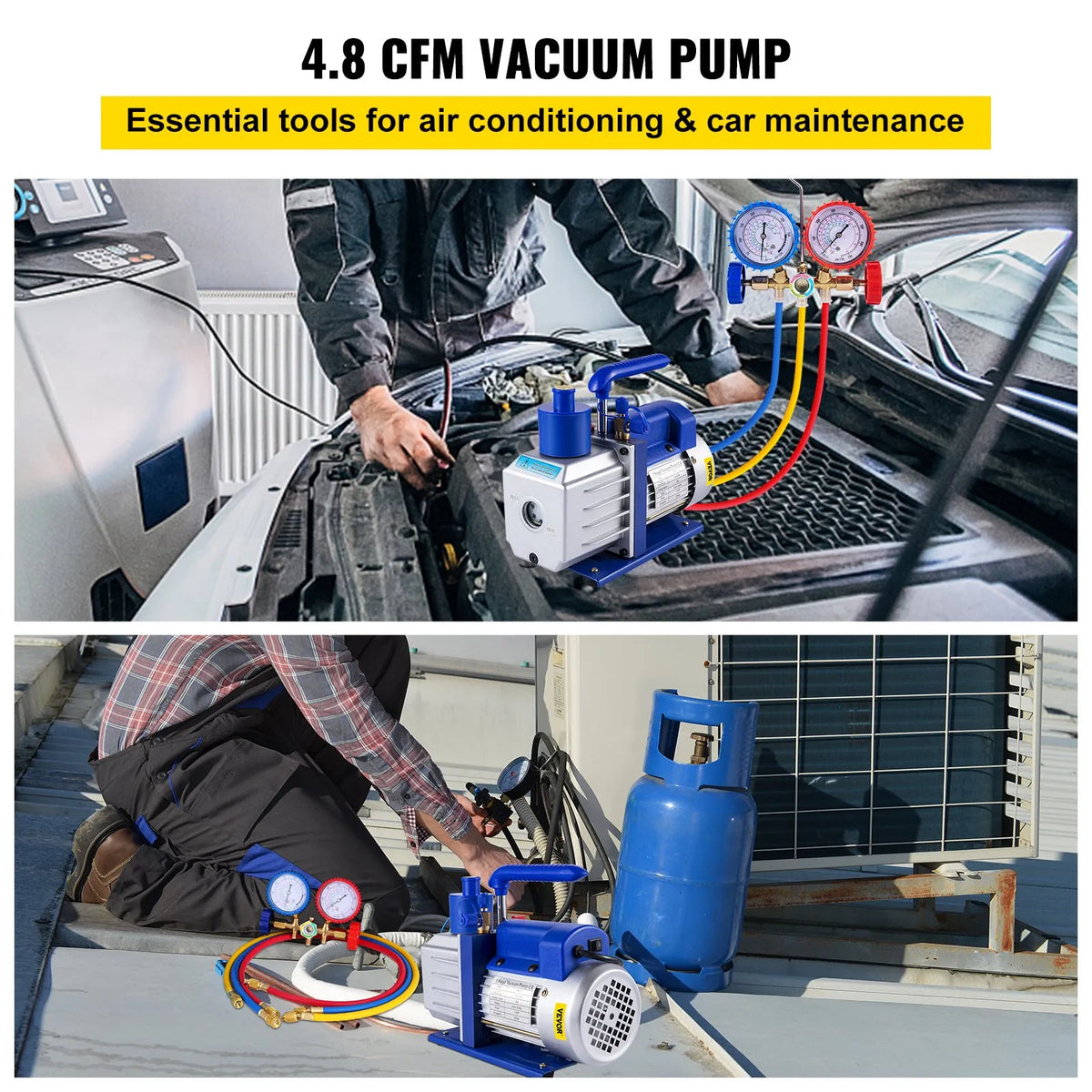 VEVOR HVAC Vacuum Pump Kit, Single-Stage AC Vacuum Pump 283 l/min, 0.25 kW Power, A/C Manifold Gauge Set with 3 Valves for Air Conditioning Equipment