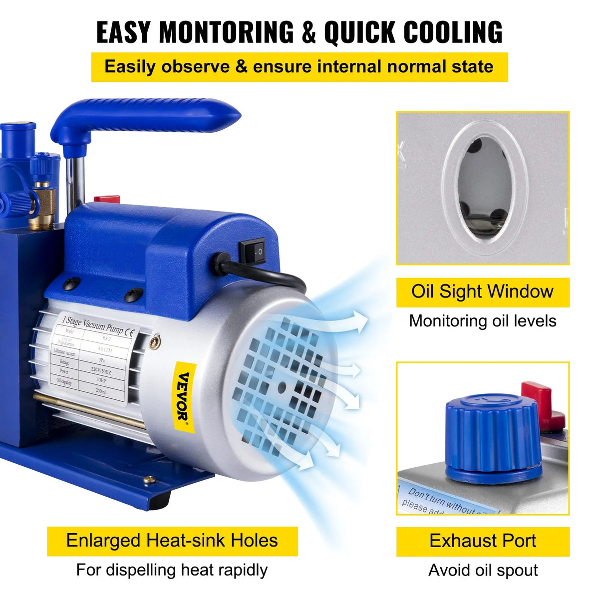 VEVOR HVAC Vacuum Pump Kit, Single-Stage AC Vacuum Pump 283 l/min, 0.25 kW Power, A/C Manifold Gauge Set with 3 Valves for Air Conditioning Equipment