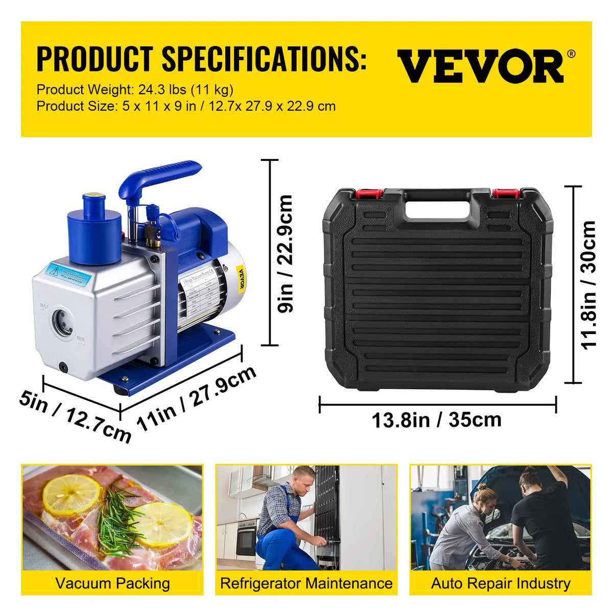 VEVOR HVAC Vacuum Pump Kit, Single-Stage AC Vacuum Pump 283 l/min, 0.25 kW Power, A/C Manifold Gauge Set with 3 Valves for Air Conditioning Equipment