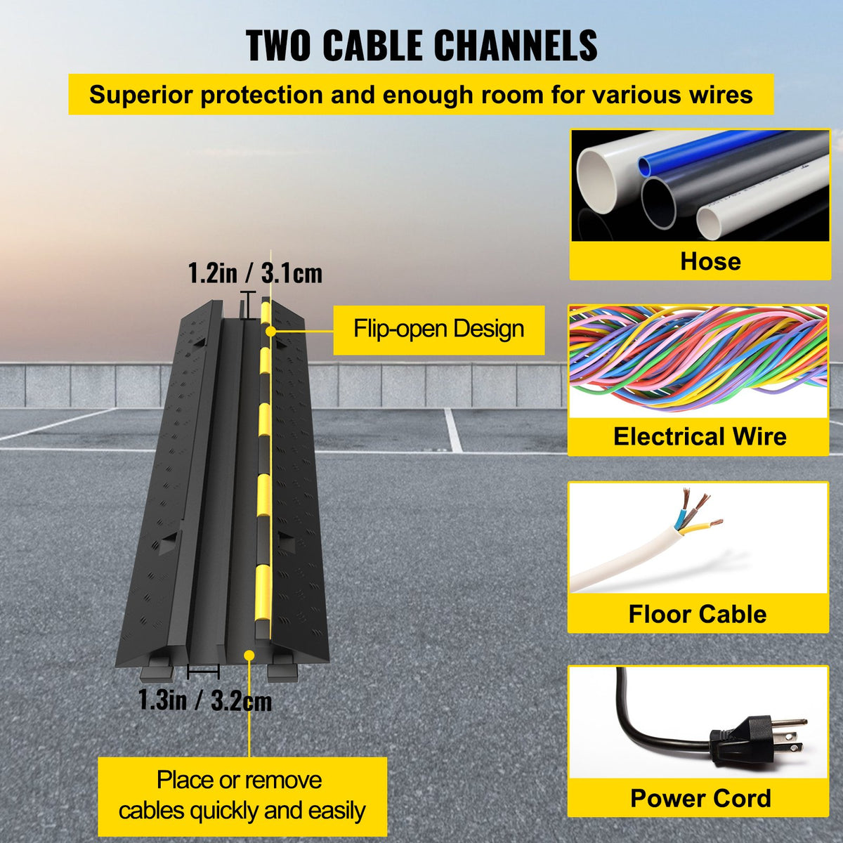 VEVOR Cable Protectors 5T Load Capacity_VEVOR Set Includes Three Sets of Two Cable Protectors with Load Capacity up to 5 Tonnes (5000 kg) per Axle_Full Description Below