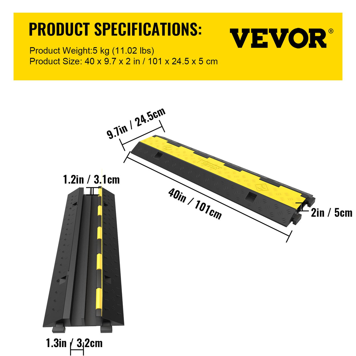 VEVOR Cable Protectors 5T Load Capacity_VEVOR Set Includes Three Sets of Two Cable Protectors with Load Capacity up to 5 Tonnes (5000 kg) per Axle_Full Description Below