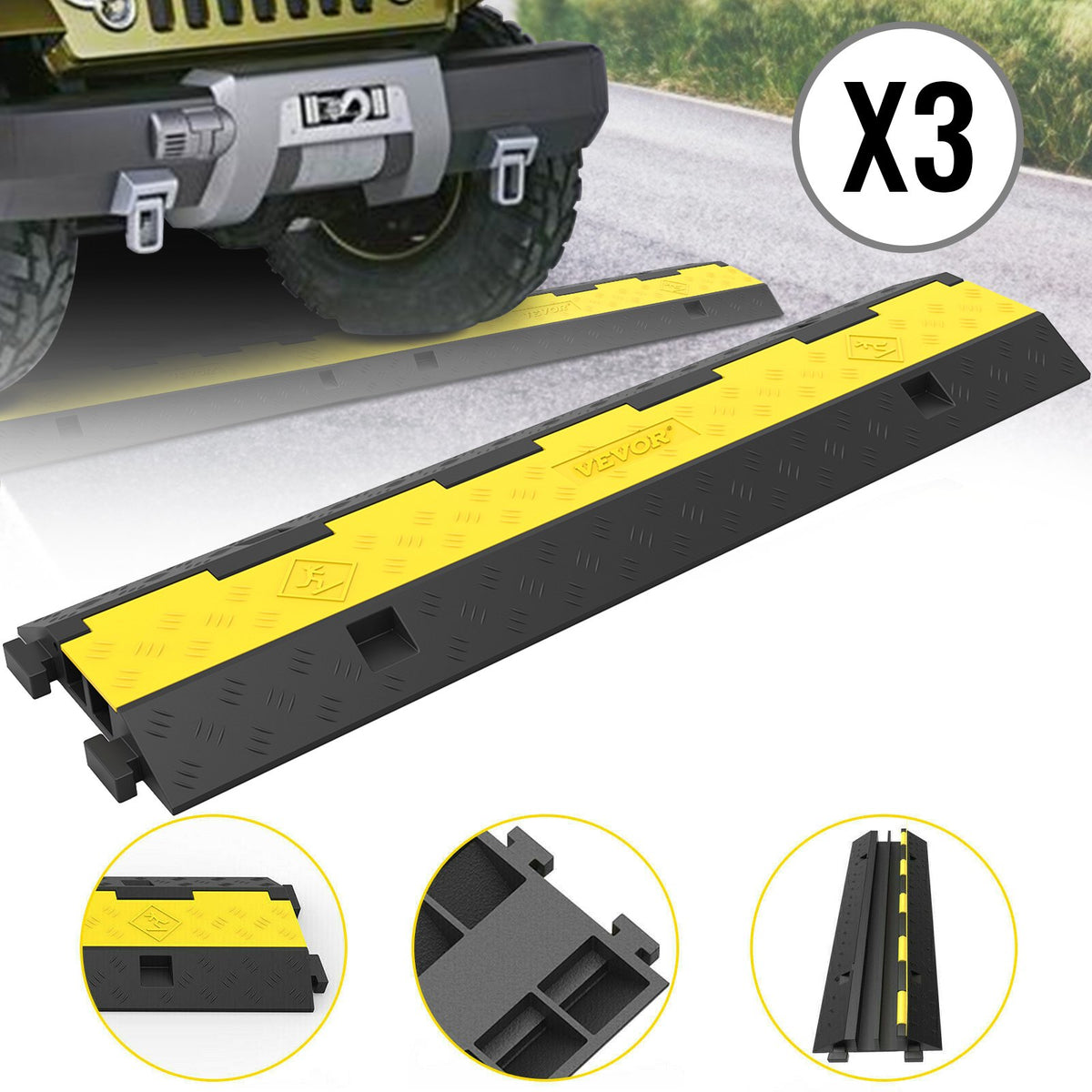 VEVOR Cable Protectors 5T Load Capacity_VEVOR Set Includes Three Sets of Two Cable Protectors with Load Capacity up to 5 Tonnes (5000 kg) per Axle_Full Description Below