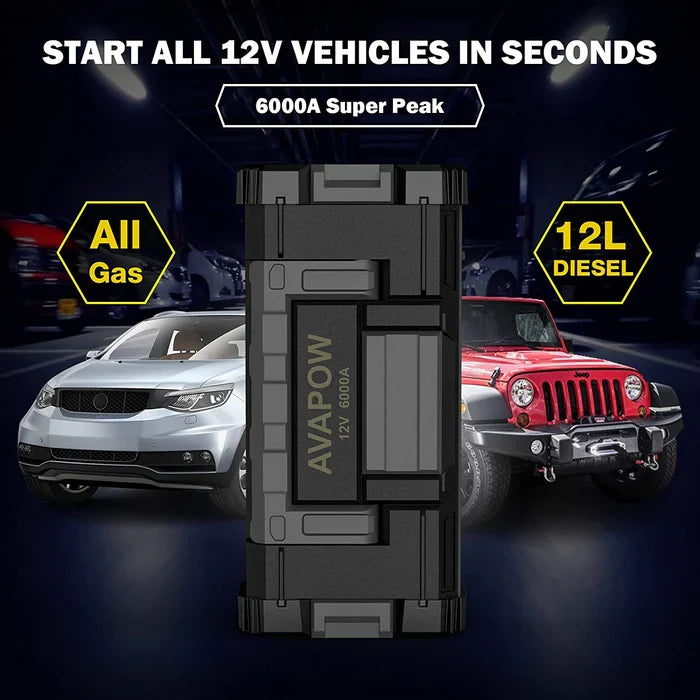 AVAPOW T8MAX 12V automašīnu, laivu, traktoru starteris (Booster) ar 6000A starta jaudu