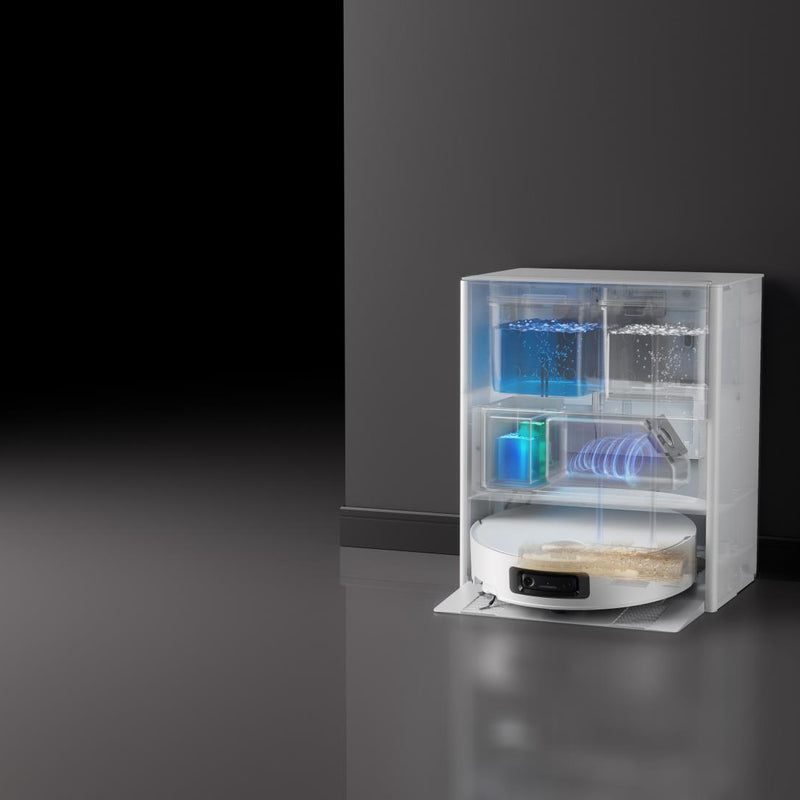 Dreame Aqua10 Ultra Track Complete robotizētais putekļsūcējs, 25 000 Pa, sausā un mitrā uzkopšana, TrackSync, LiDAR, AI šķēršļu noteikšana, automātiskā dokstacija, 6400 mAh, balts