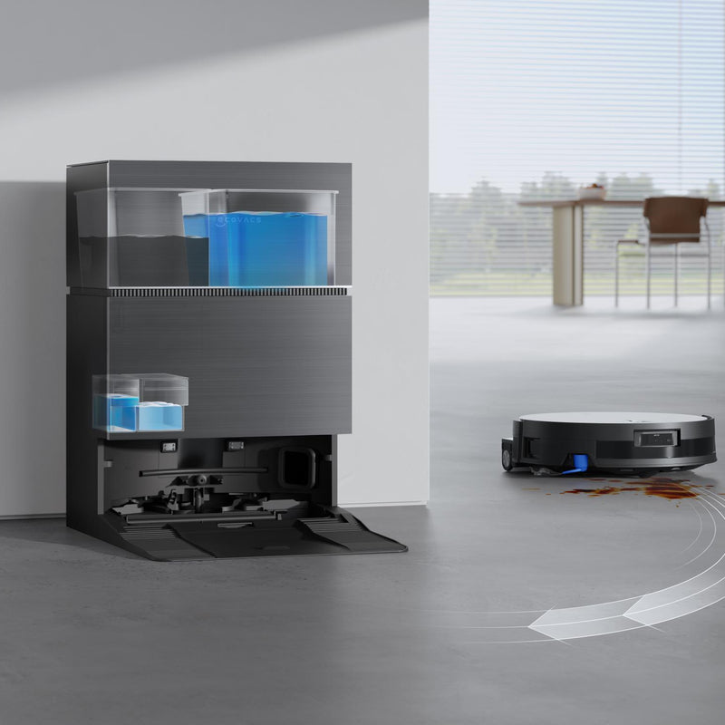 ECOVACS DEEBOT X11 PRO OMNI, melns robotizēts putekļsūcējs ar mitro un sauso uzkopšanu, 19 500 Pa, OZMO ROLLER 2.0, dToF LiDAR, AIVI 3D, 6400 mAh un automātisku mopu mazgāšanu