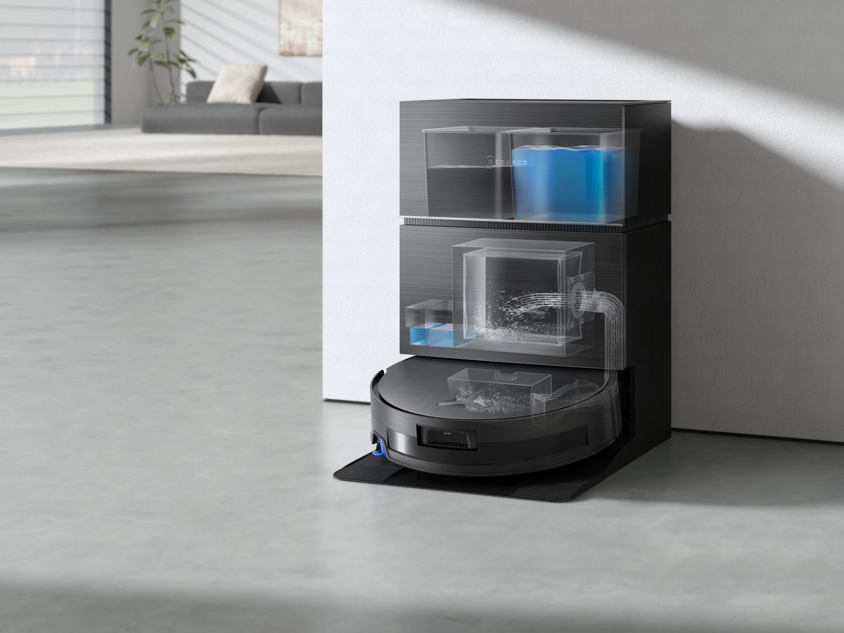 ECOVACS DEEBOT X11 PRO OMNI, черный роботизированный пылесос с функцией влажной и сухой уборки, 19 500 Па, OZMO ROLLER 2.0, dToF LiDAR, AIVI 3D, 6400 мА·ч и функция автоматической промывки швабры
