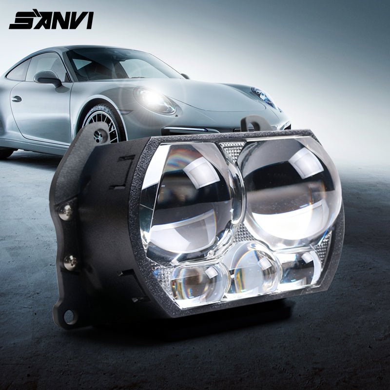 SANVI Bi - LED + Lāzera Projektora Lēcas Auto Lukturiem (Komplekts 2 gab.) – 6000K Augstas Jaudas Retrofit Modulis - ZEMLETES.LV