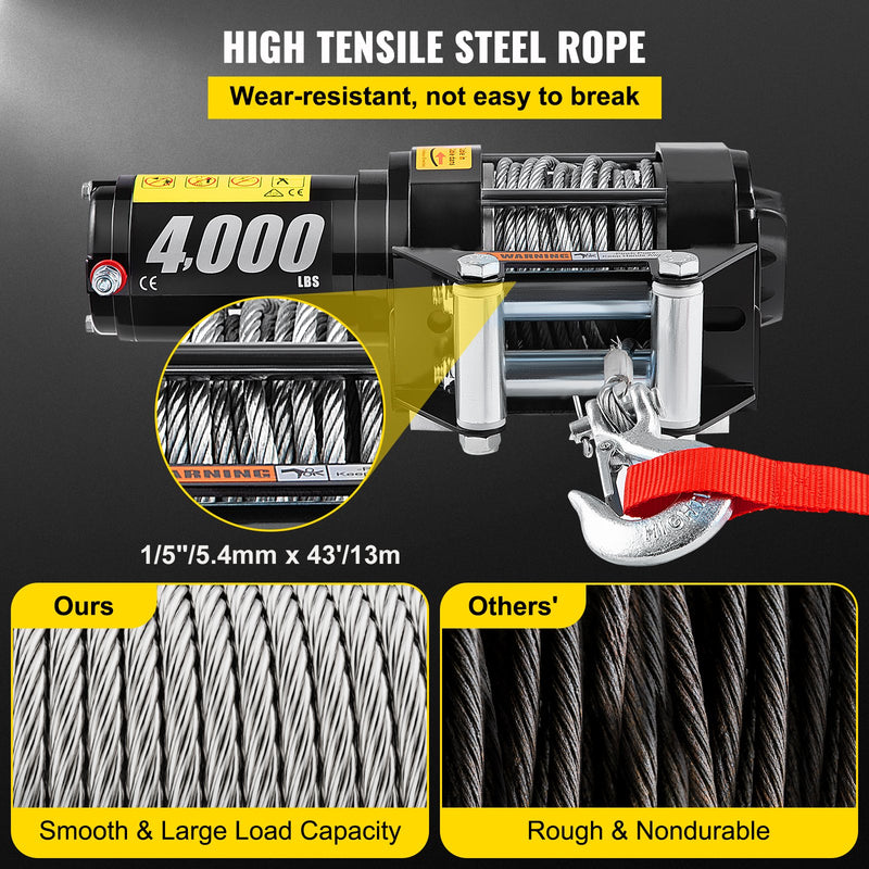 VEVOR 12 V elektriskā vinča, 1814 kg vilkšanas jauda, ar bezvadu tālvadības pulti un 10 m (32,8 ft) izturīgu tērauda trosi
