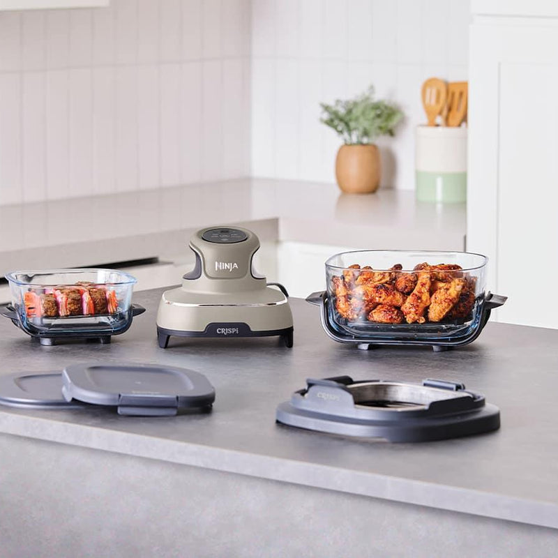Ninja CRISPi FN101EUST, 4-in-1 pārnēsājams stikla karstā gaisa friteris, 1700 W, 3,8 l un 1,4 l CleanCrisp tvertnes, Air Fry, Roast, Reheat, Keep Warm, bēšs