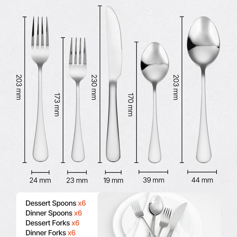 VEVOR 30 daļīgs galda piederumu komplekts, nerūsējošā tērauda galda piederumi 6 personām