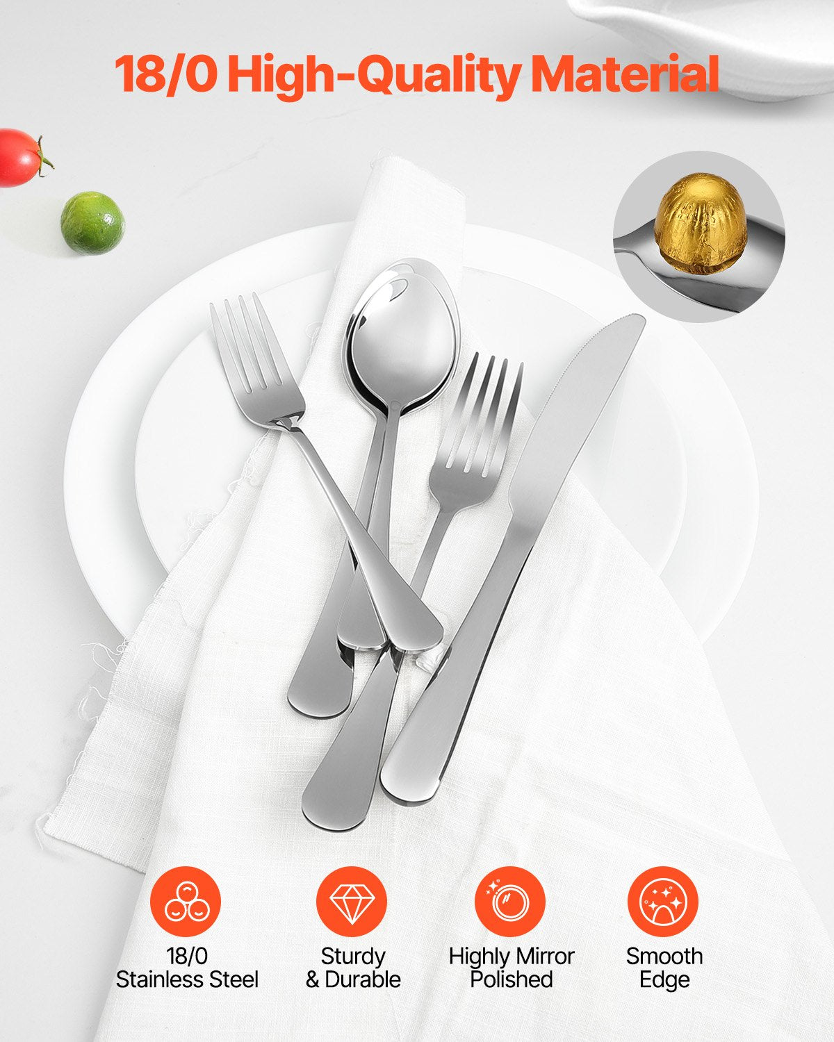 VEVOR 30-Piece Cutlery Set for 6 People, Stainless Steel