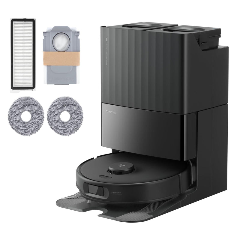 Roborock Qrevo Edge 5V1 robotizētais putekļsūcējs ar sauso un mitro uzkopšanu, 18 500 Pa, FlexiArm malu tīrīšana, Dual Anti-Tangle sistēma, LiDAR navigācija, automātiskā dokstacija, 5200 mAh, melns.