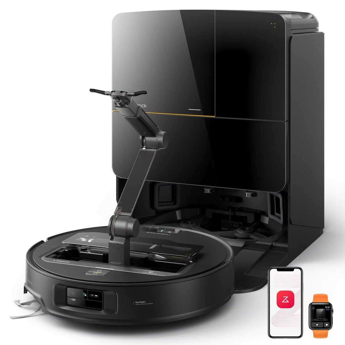 Roborock Saros Z70 SZ7052-00, must, robotpuhasti OmniGrip-robotkäega, 22 000 Pa, D-ToF LiDAR, 6400 mAh, niiske ja kuiv puhastus, 10-in-1 dokk