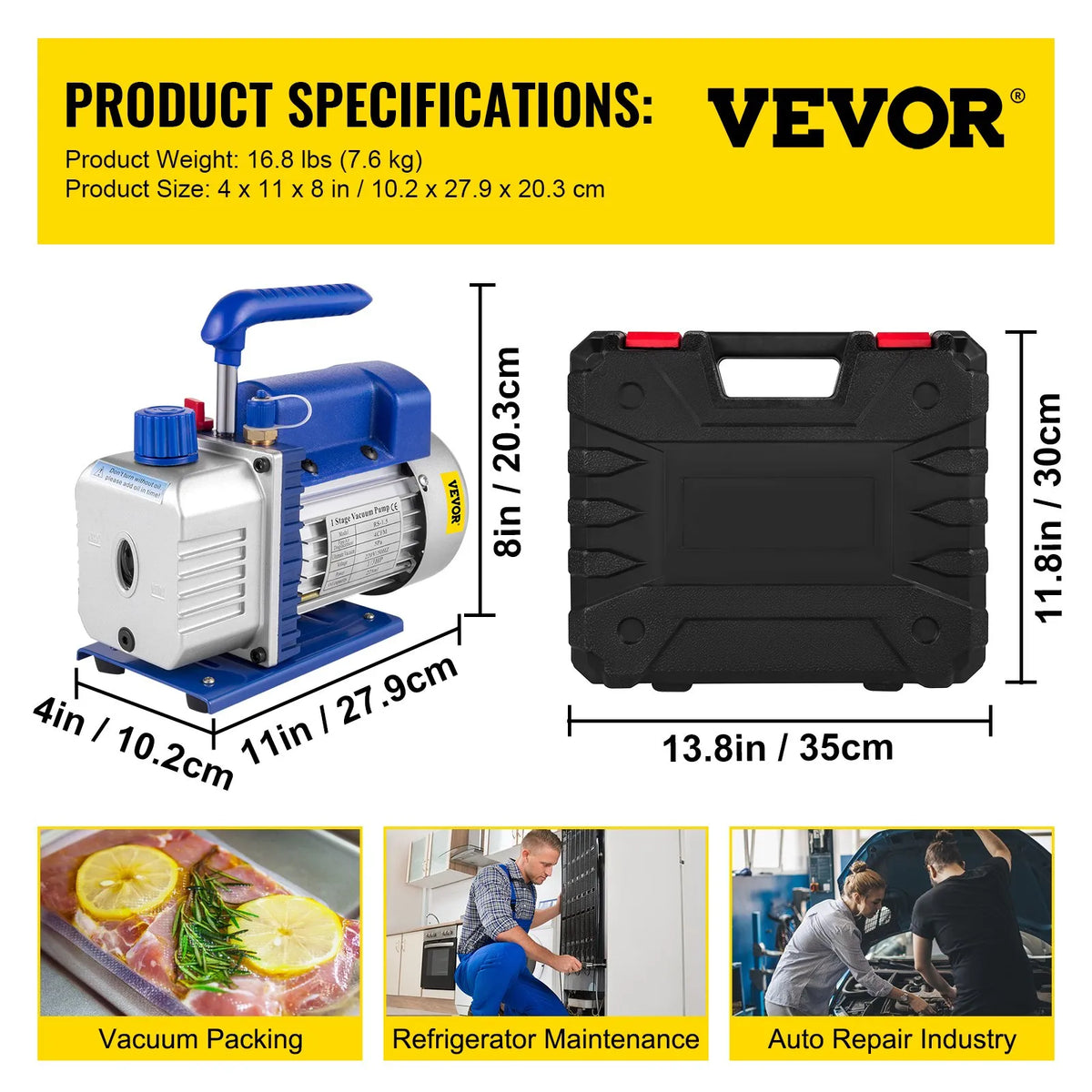 VEVOR Vacuum Pump for HVAC and Refrigeration Systems, 6.8 m³/h, 0.19 kW Power, AC Gauge Set with R134a Connection