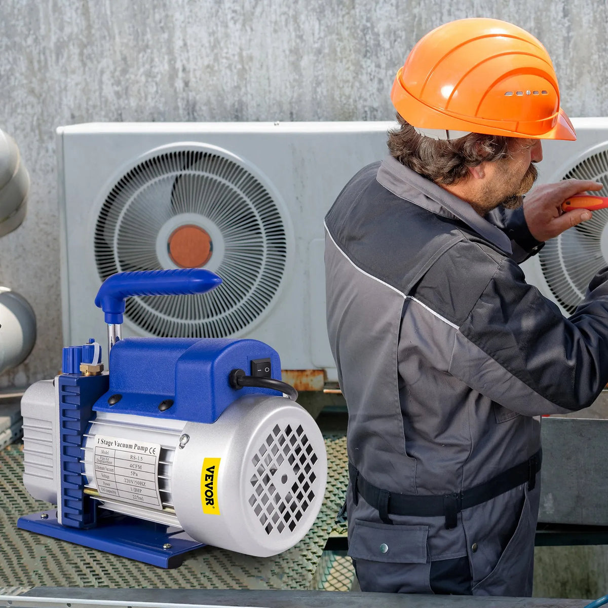 VEVOR Vacuum Pump for HVAC and Refrigeration Systems, 6.8 m³/h, 0.19 kW Power, AC Gauge Set with R134a Connection