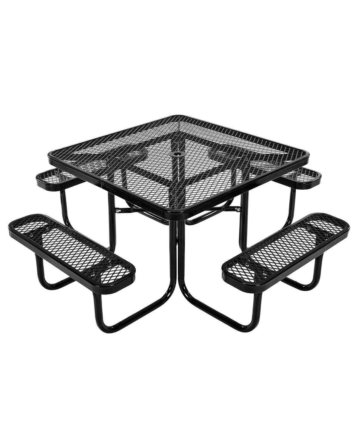 VEVOR Outdoor Picnic Table with Benches, 116 cm Square Steel Table with Umbrella Hole, Weather-Resistant Garden and Patio Furniture Set, Black